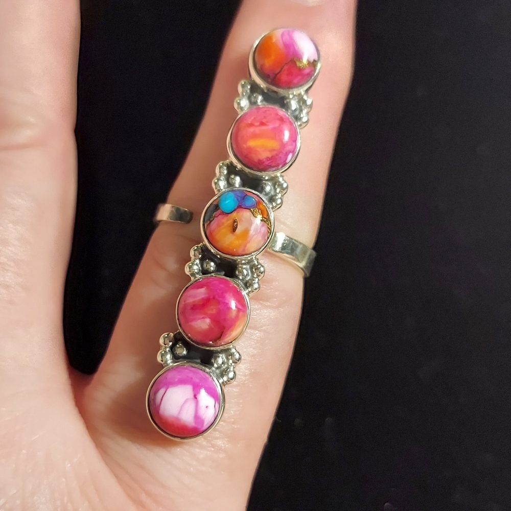Beautiful Kingman Dalia Sterling Silver Long 5 Stone Adjustable Ring 5-8 - Picture 4 of 9